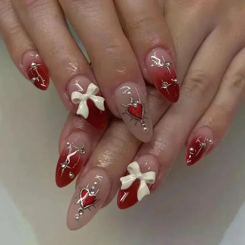 24Pcs Pink Almond False Nails Butterfly Ballet with French Design Wearable Fake Nails Simple Artificial Press on Nails Tips Art Tech Triumph Shop