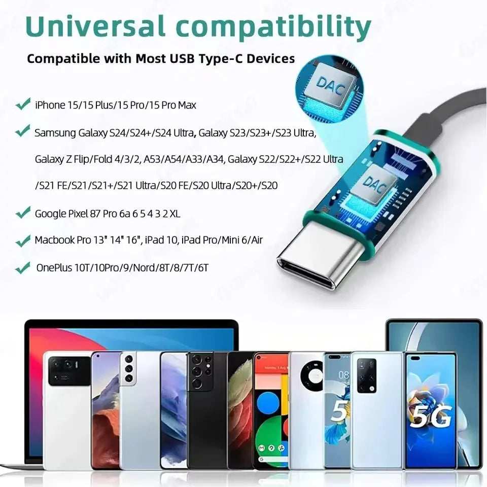 9D Bass Stereo Type C&3.5mm Headphones Volume Control Headset With HD Mic Wired Earbuds For iPhone15/16 Samsung Galaxy Earphones Tech Triumph Shop