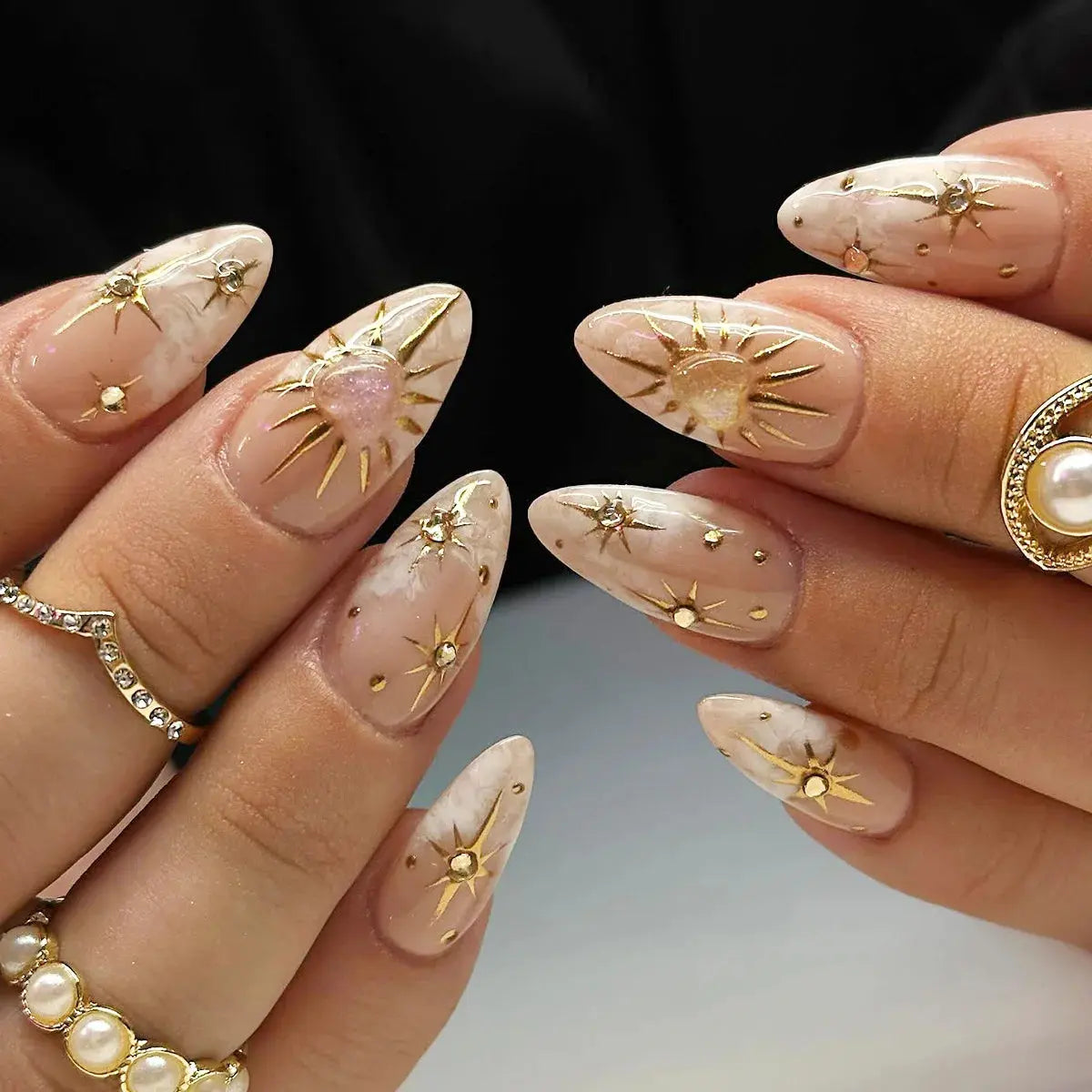 24Pcs False Nails Spicy Girl Silver Bow with Diamond Fake Nails with Glue Almond Press on Nails Black Cool Y2k Almond Nail Set Tech Triumph Shop