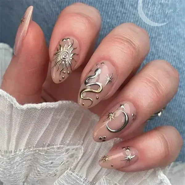 24Pcs False Nails Spicy Girl Silver Bow with Diamond Fake Nails with Glue Almond Press on Nails Black Cool Y2k Almond Nail Set Tech Triumph Shop