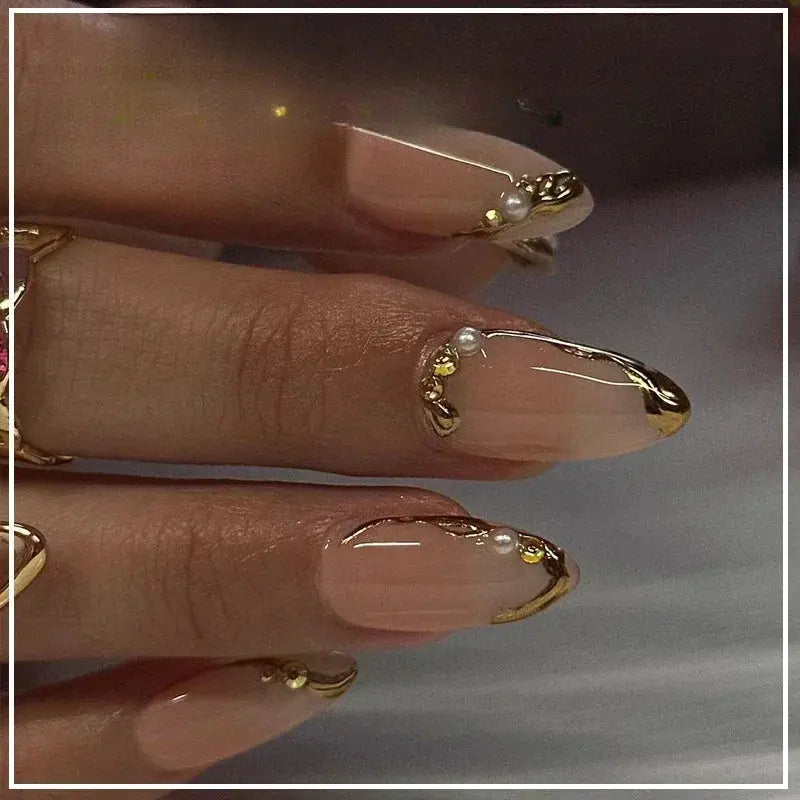 24Pcs Pink Almond False Nails Butterfly Ballet with French Design Wearable Fake Nails Simple Artificial Press on Nails Tips Art Tech Triumph Shop