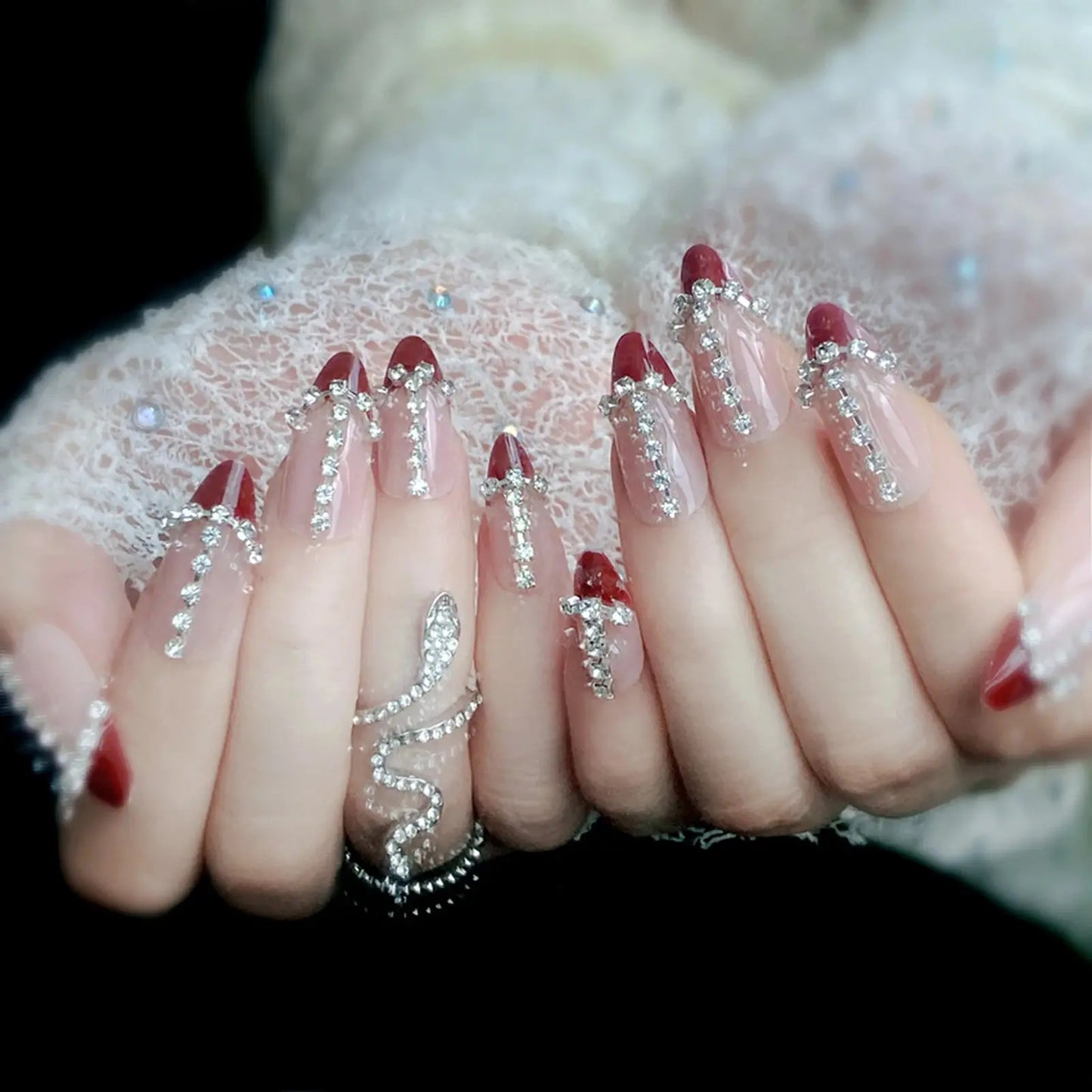 24pcs Sweet Cute Bow False Nails with Pink Crystal Design Korean Fake Nail Tips for Girl Lady Wearable Full Cover Press on Nails Tech Triumph Shop
