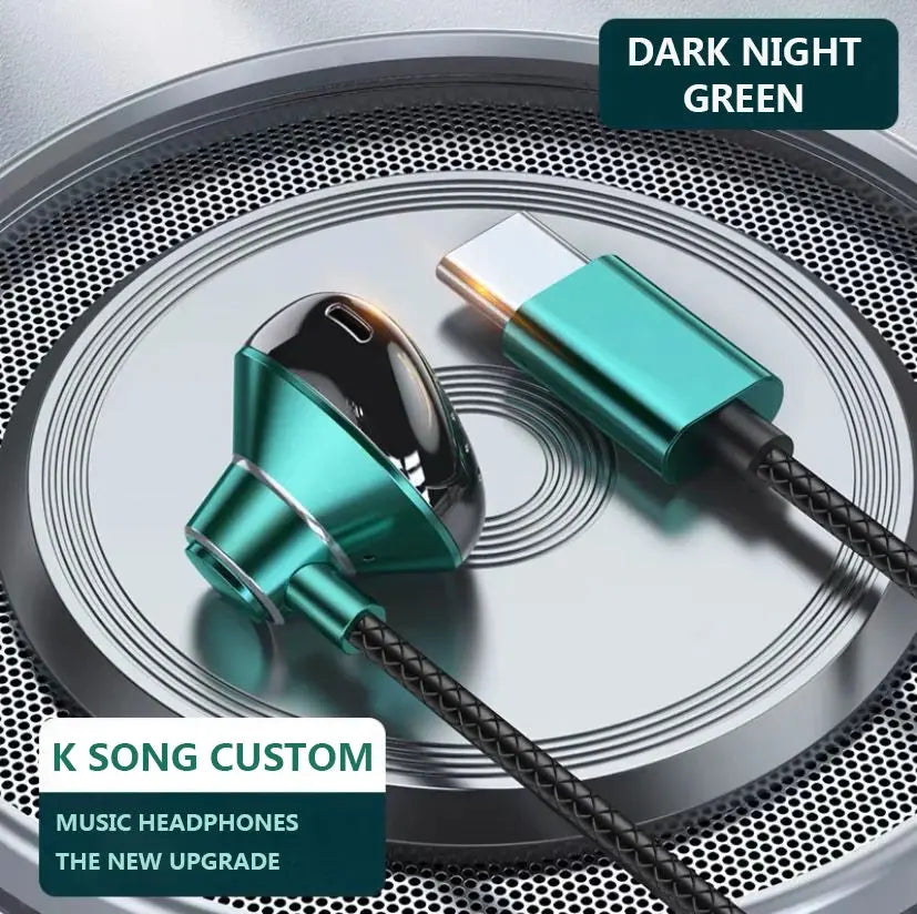 9D Bass Stereo Type C&3.5mm Headphones Volume Control Headset With HD Mic Wired Earbuds For iPhone15/16 Samsung Galaxy Earphones Tech Triumph Shop