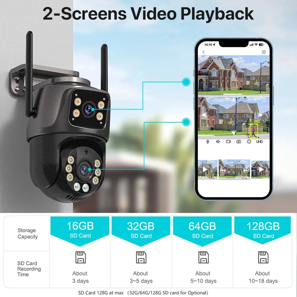 4K 8MP HD Wifi PTZ Camera Outdoor 4MP Dual Lens Dual Screen AI Auto Tracking IP Camera CCTV Audio Video Surveillance P2P iCSee Tech Triumph Shop