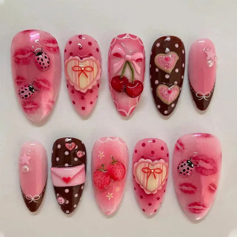 24Pcs Pink Almond False Nails Butterfly Ballet with French Design Wearable Fake Nails Simple Artificial Press on Nails Tips Art Tech Triumph Shop