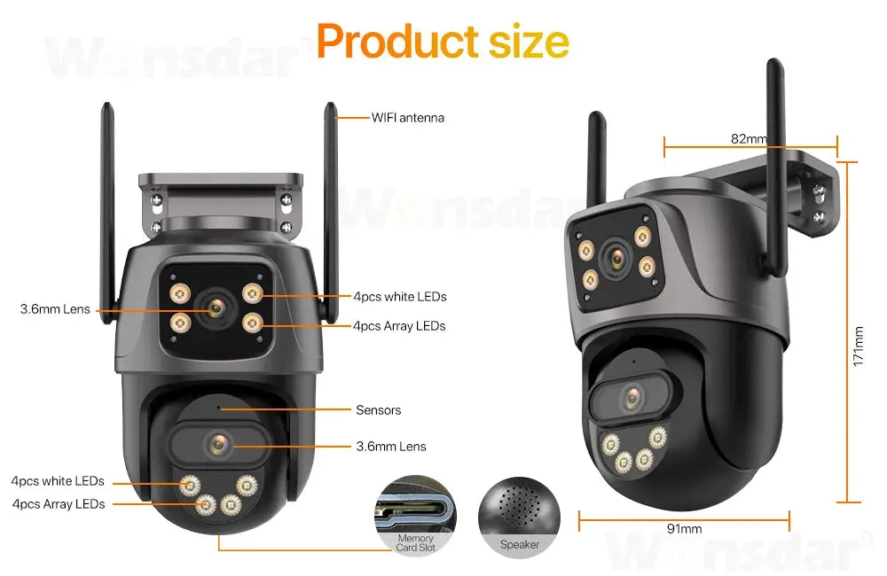 Three Screen WIFI IP Camera Outdoor 4K Dual Lens PTZ Camera Ai Human Detection IP66 Waterproof CCTV Video Security Camera iCsee Tech Triumph Shop