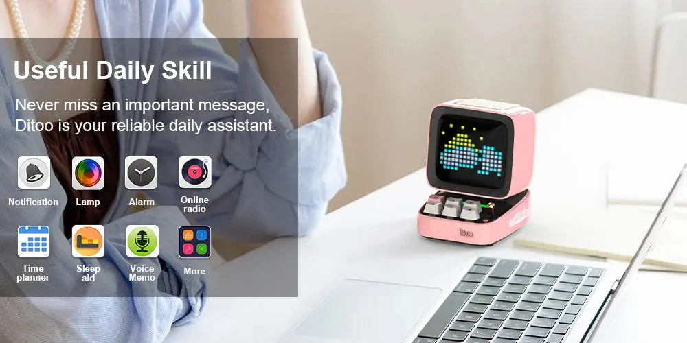 Divoom Ditoo-Pro Retro Pixel Art Bluetooth Portable Speaker Alarm Clock DIY LED Display Board, Cute Gift Home Light Decoration Tech Triumph Shop
