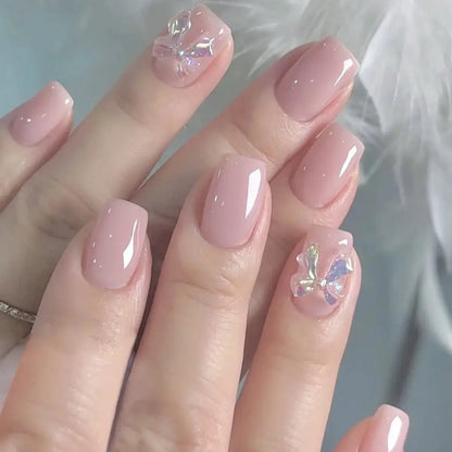 White French Press on Nails 3D Bowknot Fake Nails Tips Full Cover Wearable False Nails for Women and Girls DIY Manicure 24Pcs Tech Triumph Shop