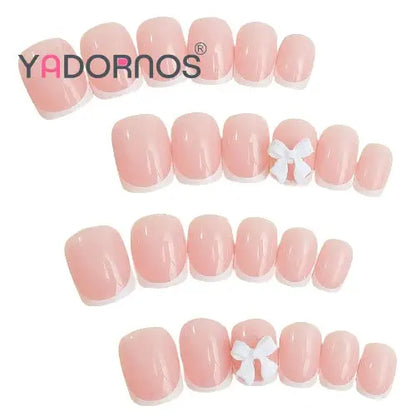 White French Press on Nails 3D Bowknot Fake Nails Tips Full Cover Wearable False Nails for Women and Girls DIY Manicure 24Pcs Tech Triumph Shop