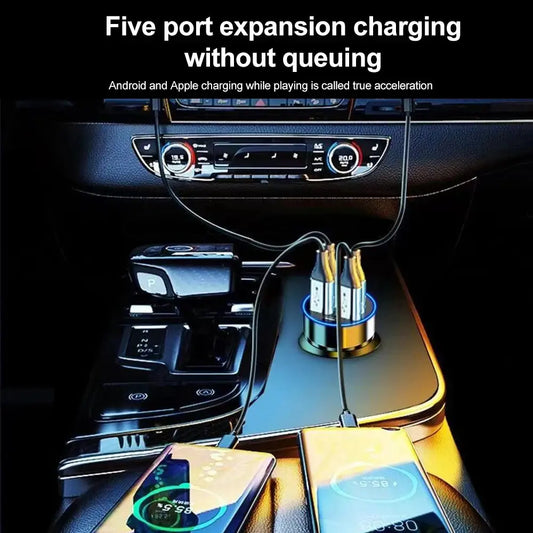 66-250W PD Car Charger QC3.0 Fast Charge One to Six Car Cigarette Lighter Plug Car Charger Flash Charge with Digital Display Tech Triumph Shop
