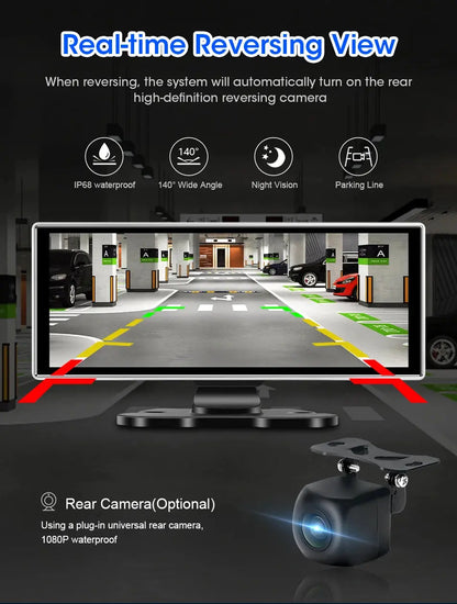 10/11.26 inch Dash Cam 4K Car DVR Wireless Carplay & Android Auto GPS Navigation Video Recorder Dashboard Dual Lens Wifi FM AUX Tech Triumph Shop