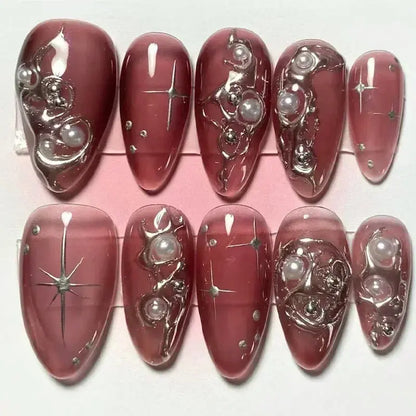 24Pcs Pink Almond False Nails Butterfly Ballet with French Design Wearable Fake Nails Simple Artificial Press on Nails Tips Art Tech Triumph Shop
