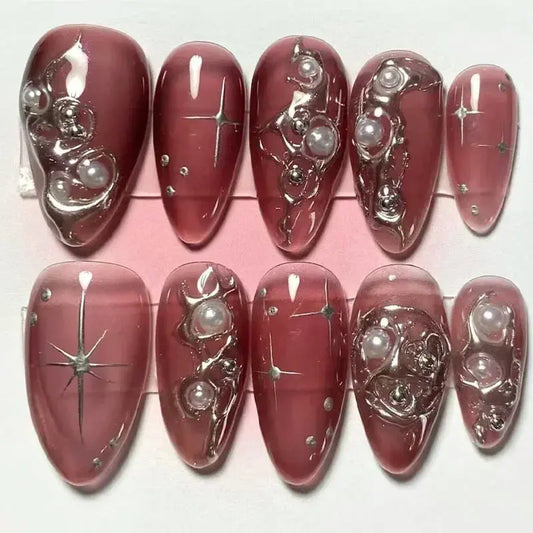 24Pcs Pink Almond False Nails Butterfly Ballet with French Design Wearable Fake Nails Simple Artificial Press on Nails Tips Art Tech Triumph Shop