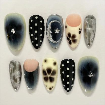 24pcs White Flower Fake Nail Tips Ins Yellow Pink Blush False Nails Wearable Full Cover European Almond Shaped Press on Nails Tech Triumph Shop