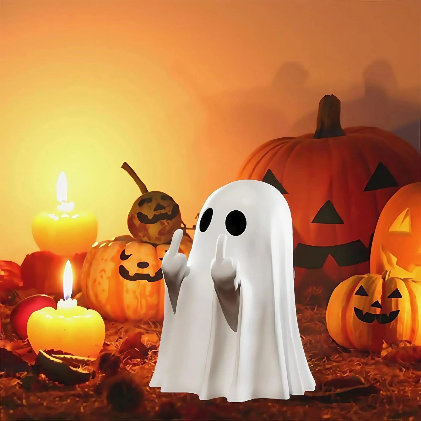 Cute Middle Finger Ghost Statue, Small Halloween Decor for Home, Centerpiece for Coffee Table, Adorable Horror Figure Tech Triumph Shop