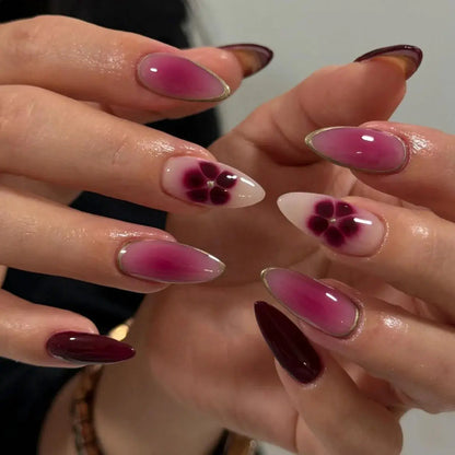 24pcs White Flower Fake Nail Tips Ins Yellow Pink Blush False Nails Wearable Full Cover European Almond Shaped Press on Nails Tech Triumph Shop