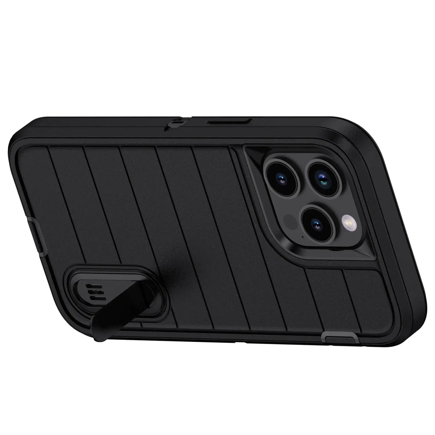 For iPhone 14/iPhone 14 Plus/iPhone 14 Pro/iPhone 14 Pro Max 5G 3-Layers Heavy Duty Protective Kickstand Phone Cover Black Case Tech Triumph Shop