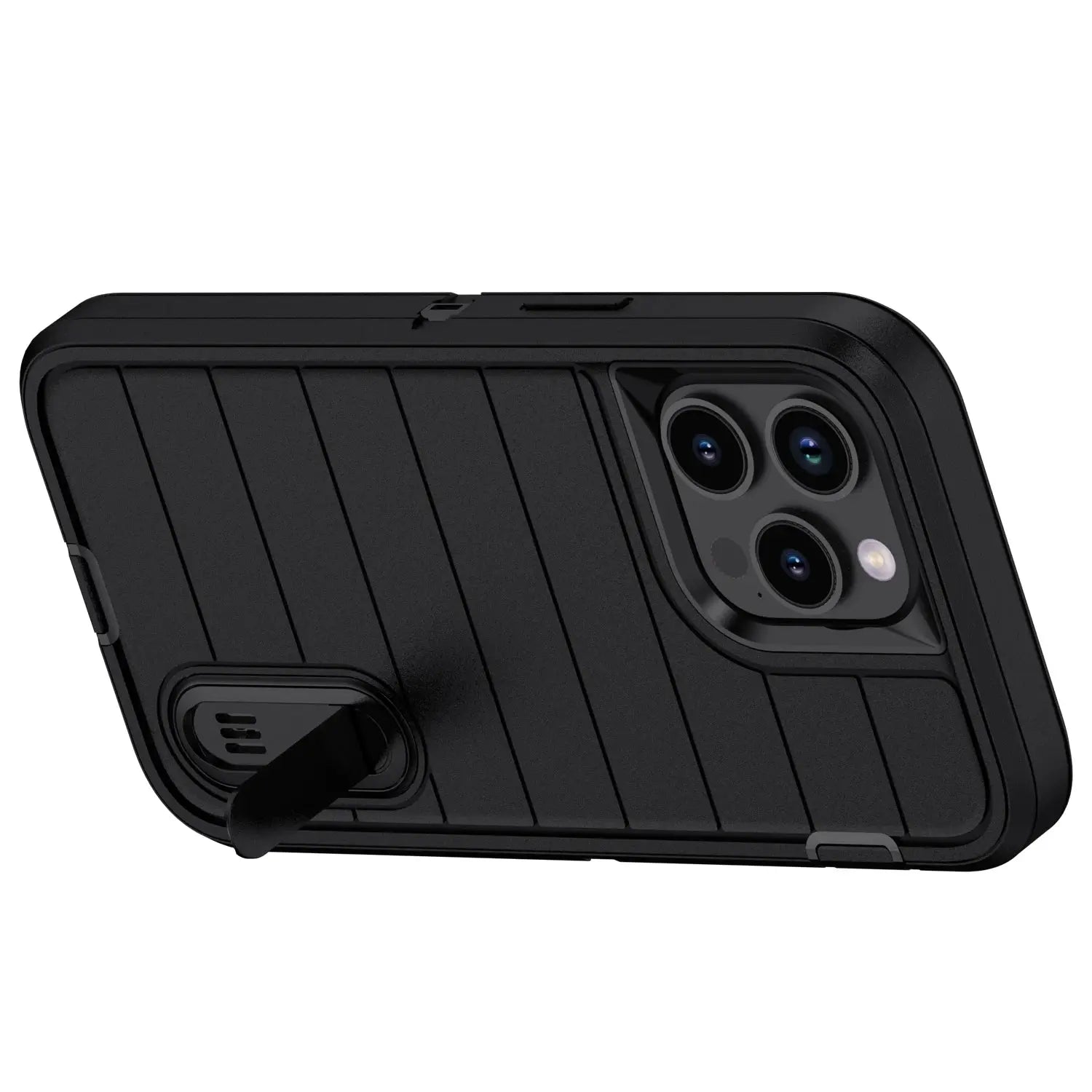 For iPhone 14/iPhone 14 Plus/iPhone 14 Pro/iPhone 14 Pro Max 5G 3-Layers Heavy Duty Protective Kickstand Phone Cover Black Case Tech Triumph Shop