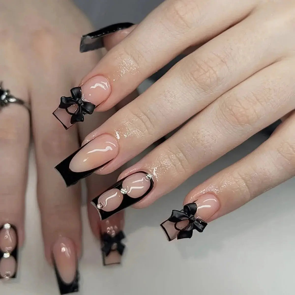 White French Press on Nails 3D Bowknot Fake Nails Tips Full Cover Wearable False Nails for Women and Girls DIY Manicure 24Pcs Tech Triumph Shop