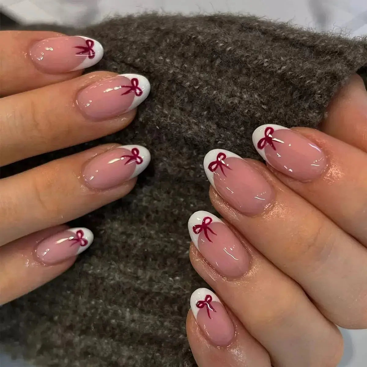 White French Press on Nails 3D Bowknot Fake Nails Tips Full Cover Wearable False Nails for Women and Girls DIY Manicure 24Pcs Tech Triumph Shop