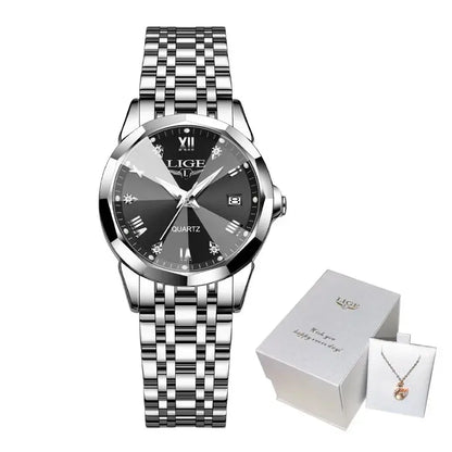 LIGE Elegant Ultrathin Nordic Simple Style Quartz Movement Women's Wristwatch Fashion Stainless Steel Bracelet Belt Woman Watch Tech Triumph Shop
