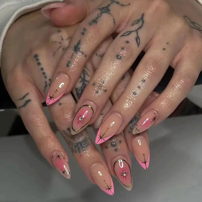 24Pcs False Nails Spicy Girl Silver Bow with Diamond Fake Nails with Glue Almond Press on Nails Black Cool Y2k Almond Nail Set Tech Triumph Shop
