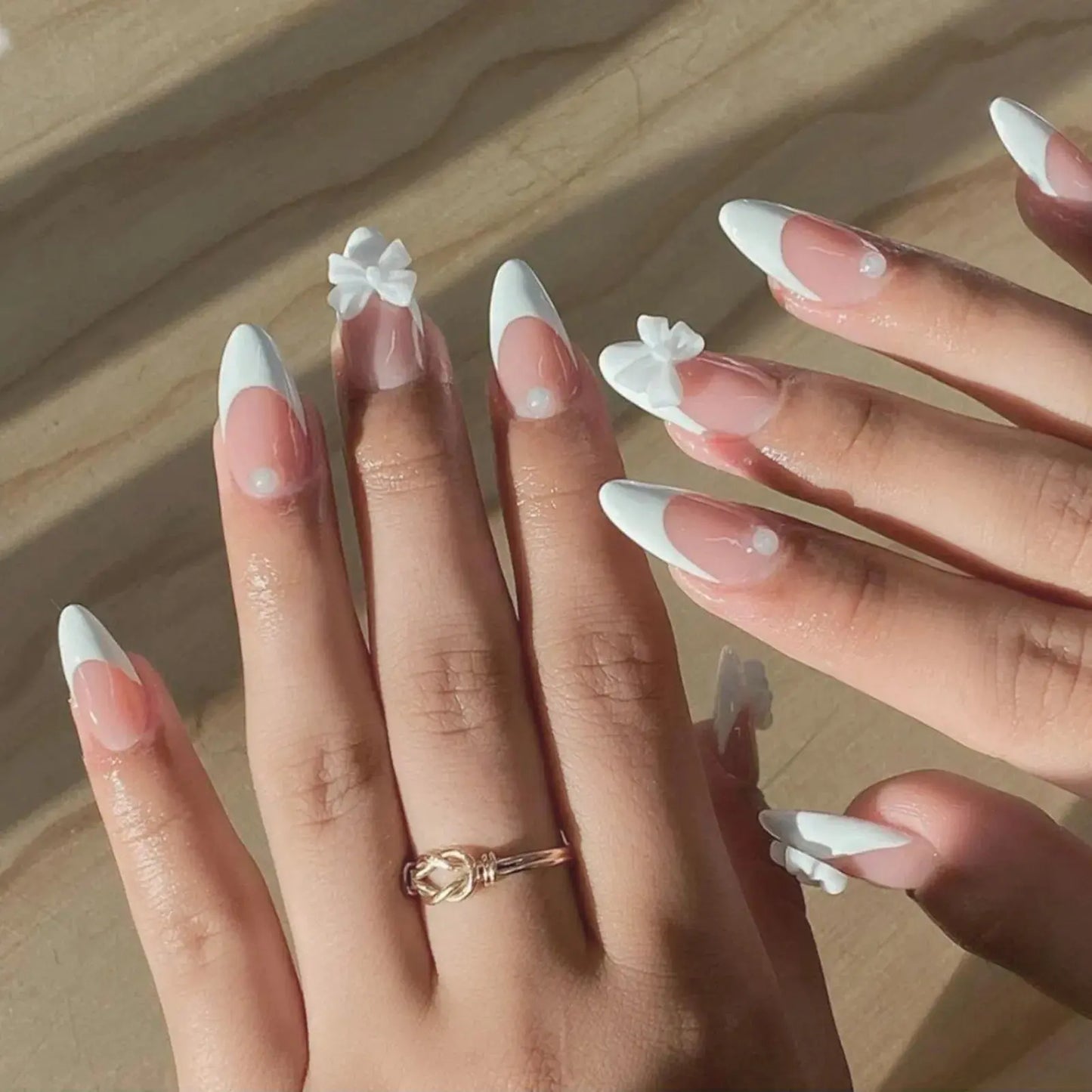 White French Press on Nails 3D Bowknot Fake Nails Tips Full Cover Wearable False Nails for Women and Girls DIY Manicure 24Pcs Tech Triumph Shop