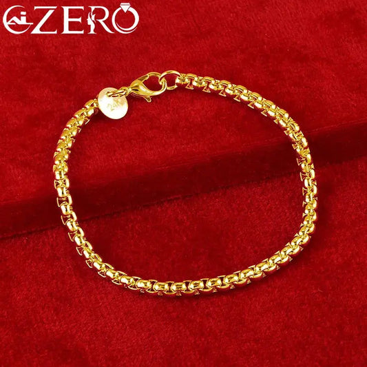 ALIZERO 18K Gold Bracelets 925 Sterling Silver 4mm Round Box Chain Bracelet For Woman Man Fashion Jewelry Wedding Party Gift Tech Triumph Shop