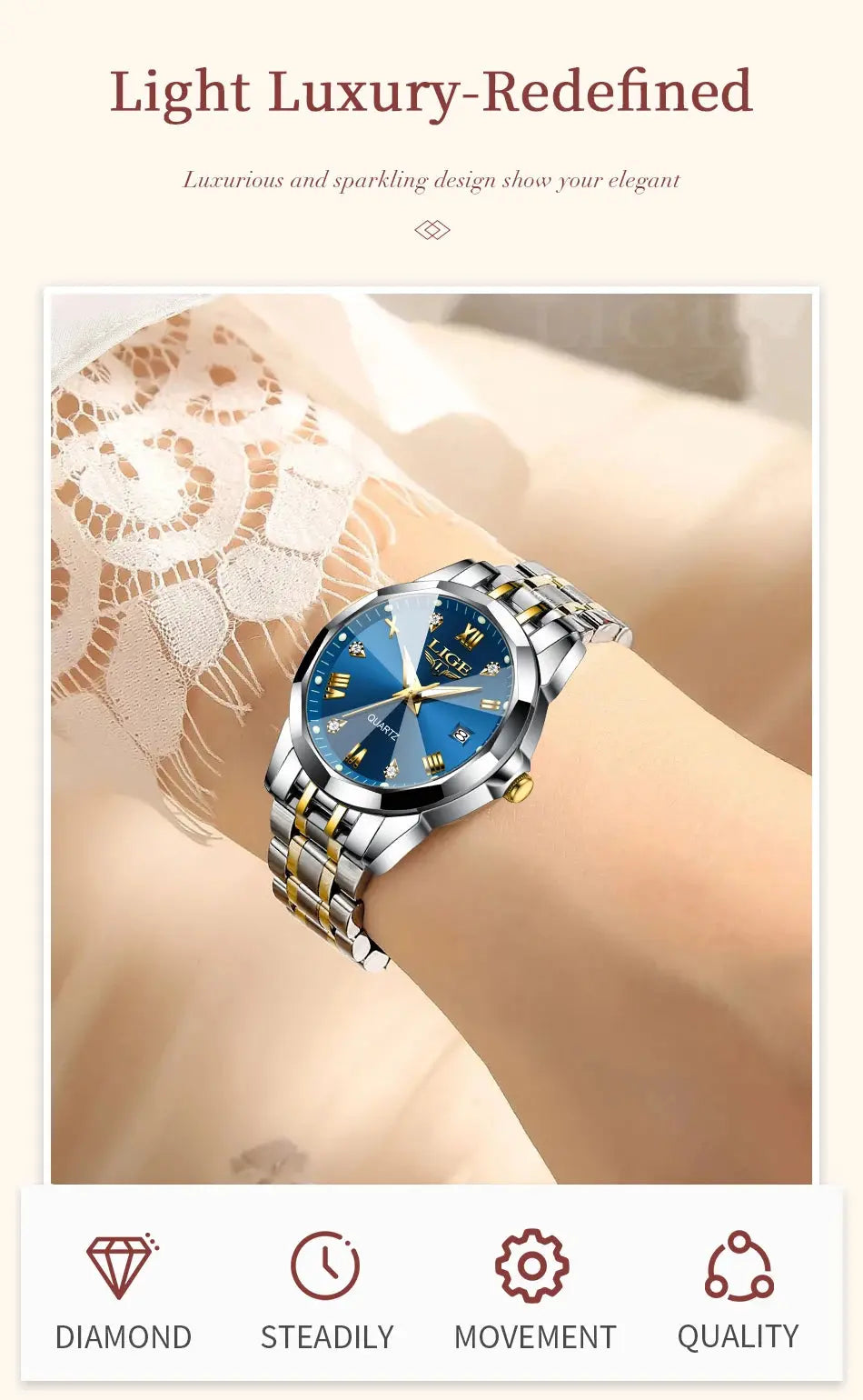 LIGE Elegant Ultrathin Nordic Simple Style Quartz Movement Women's Wristwatch Fashion Stainless Steel Bracelet Belt Woman Watch Tech Triumph Shop