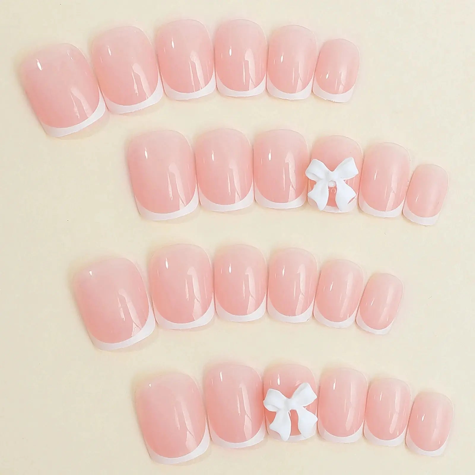 White French Press on Nails 3D Bowknot Fake Nails Tips Full Cover Wearable False Nails for Women and Girls DIY Manicure 24Pcs Tech Triumph Shop