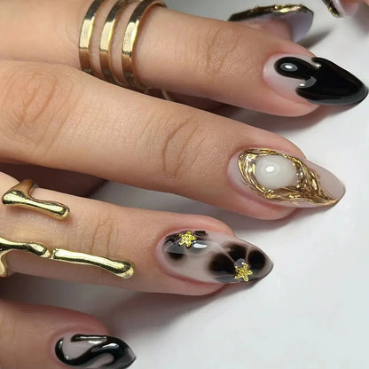 24pcs White Flower Fake Nail Tips Ins Yellow Pink Blush False Nails Wearable Full Cover European Almond Shaped Press on Nails Tech Triumph Shop