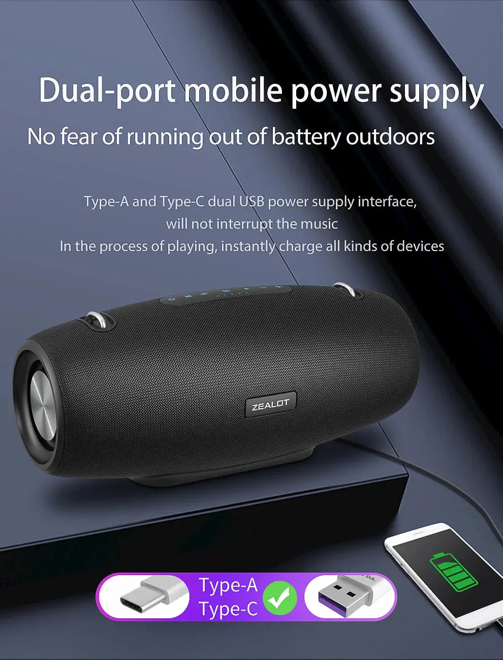Zealot S67 Wireless Speaker WithShoulder Strap,Outdoor,Waterproof,Portable Speaker with Loud Stero and Booming Bass,40H Playtime - Tech Triumph Shop