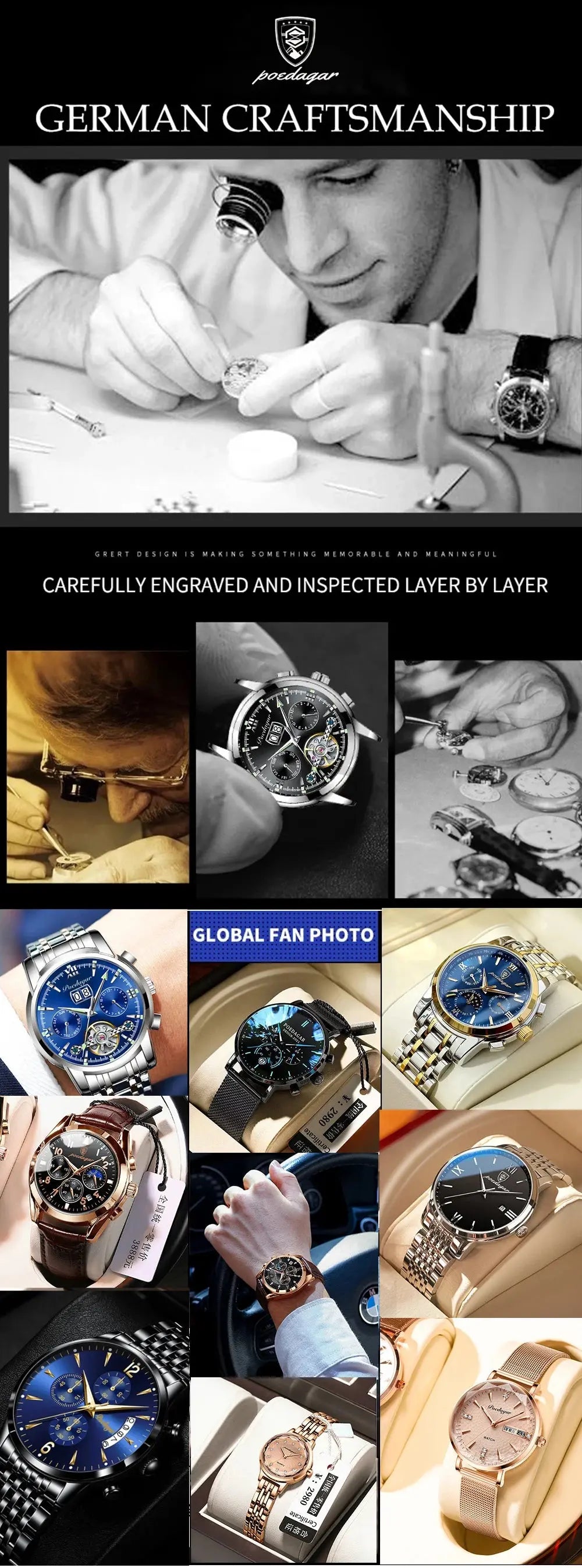POEDAGAR Luxury Original Ladies Watch Luminous Waterproof Week Date Woman Wristwatch Stainless Steel Women Quartz Watches Female Tech Triumph Shop