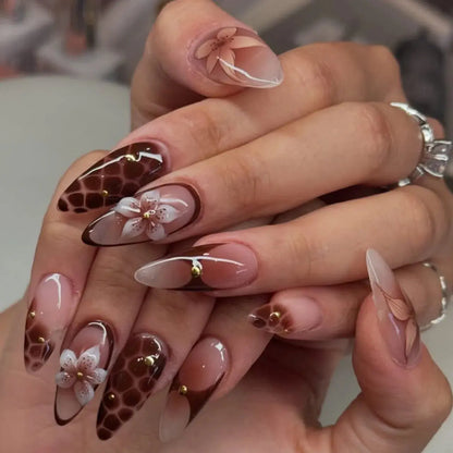 24pcs White Flower Fake Nail Tips Ins Yellow Pink Blush False Nails Wearable Full Cover European Almond Shaped Press on Nails Tech Triumph Shop