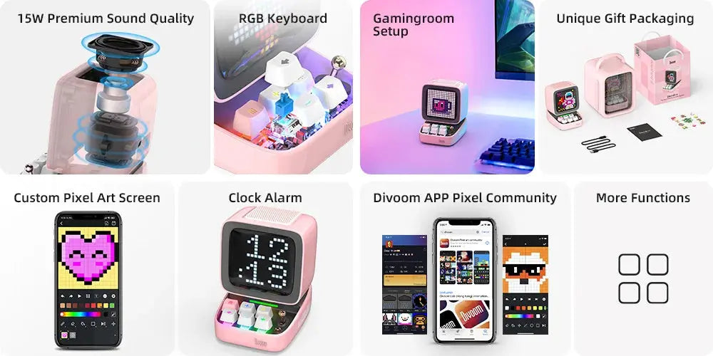Divoom Ditoo-Pro Retro Pixel Art Bluetooth Portable Speaker Alarm Clock DIY LED Display Board, Cute Gift Home Light Decoration Tech Triumph Shop
