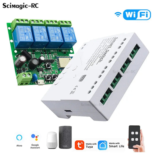 4CH Tuya Wifi Relay Smart Wireless Switch Module 4 Channel 7-32V 85-250V 220V 110V 2200W RF433 10A 4 Way Receiver For Alexa Tech Triumph Shop