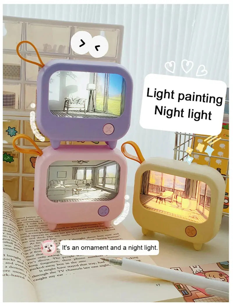 TV Painting Night Light Led Cute Child Learning Table Lamp Room Home Decoration Atmosphere Lighting Mini Desktop Birthday Gift Tech Triumph Shop