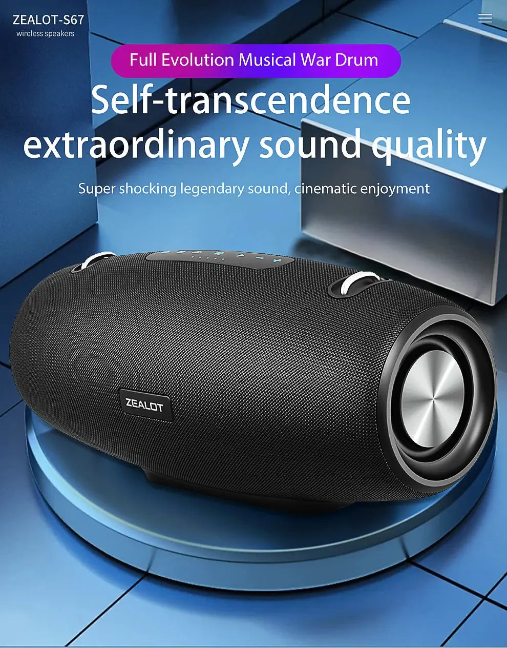 Zealot S67 Wireless Speaker WithShoulder Strap,Outdoor,Waterproof,Portable Speaker with Loud Stero and Booming Bass,40H Playtime - Tech Triumph Shop