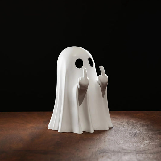 Cute Middle Finger Ghost Statue, Small Halloween Decor for Home, Centerpiece for Coffee Table, Adorable Horror Figure Tech Triumph Shop