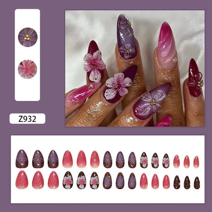 24pcs White Flower Fake Nail Tips Ins Yellow Pink Blush False Nails Wearable Full Cover European Almond Shaped Press on Nails Tech Triumph Shop