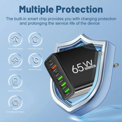 USB Charger 65W Mobile Phone Charger Fast Charging For Xiaomi Samsung Huawei P70 Travel Charger Adaptor For iPhone Quick Charger Tech Triumph Shop
