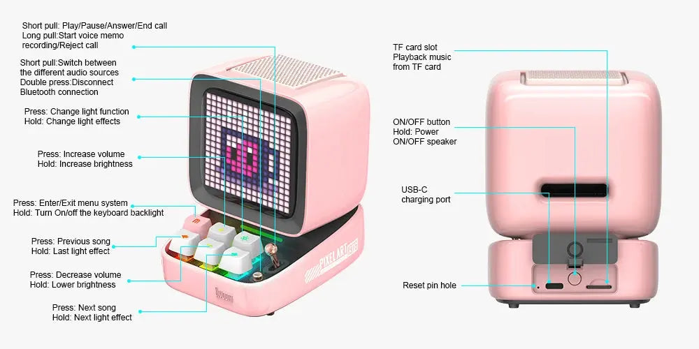 Divoom Ditoo-Pro Retro Pixel Art Bluetooth Portable Speaker Alarm Clock DIY LED Display Board, Cute Gift Home Light Decoration Tech Triumph Shop