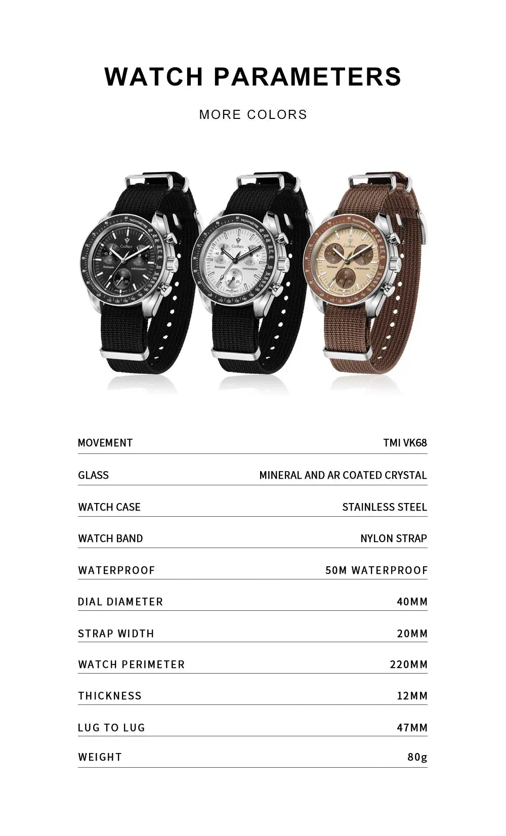 CADISEN New Men's Watches Luxury Quartz Wrist Watch For Men Sapphire AR Coated Tech Triumph Shop