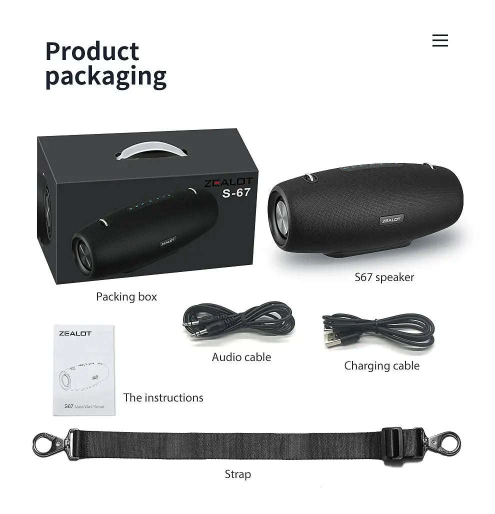 Zealot S67 Wireless Speaker WithShoulder Strap,Outdoor,Waterproof,Portable Speaker with Loud Stero and Booming Bass,40H Playtime - Tech Triumph Shop