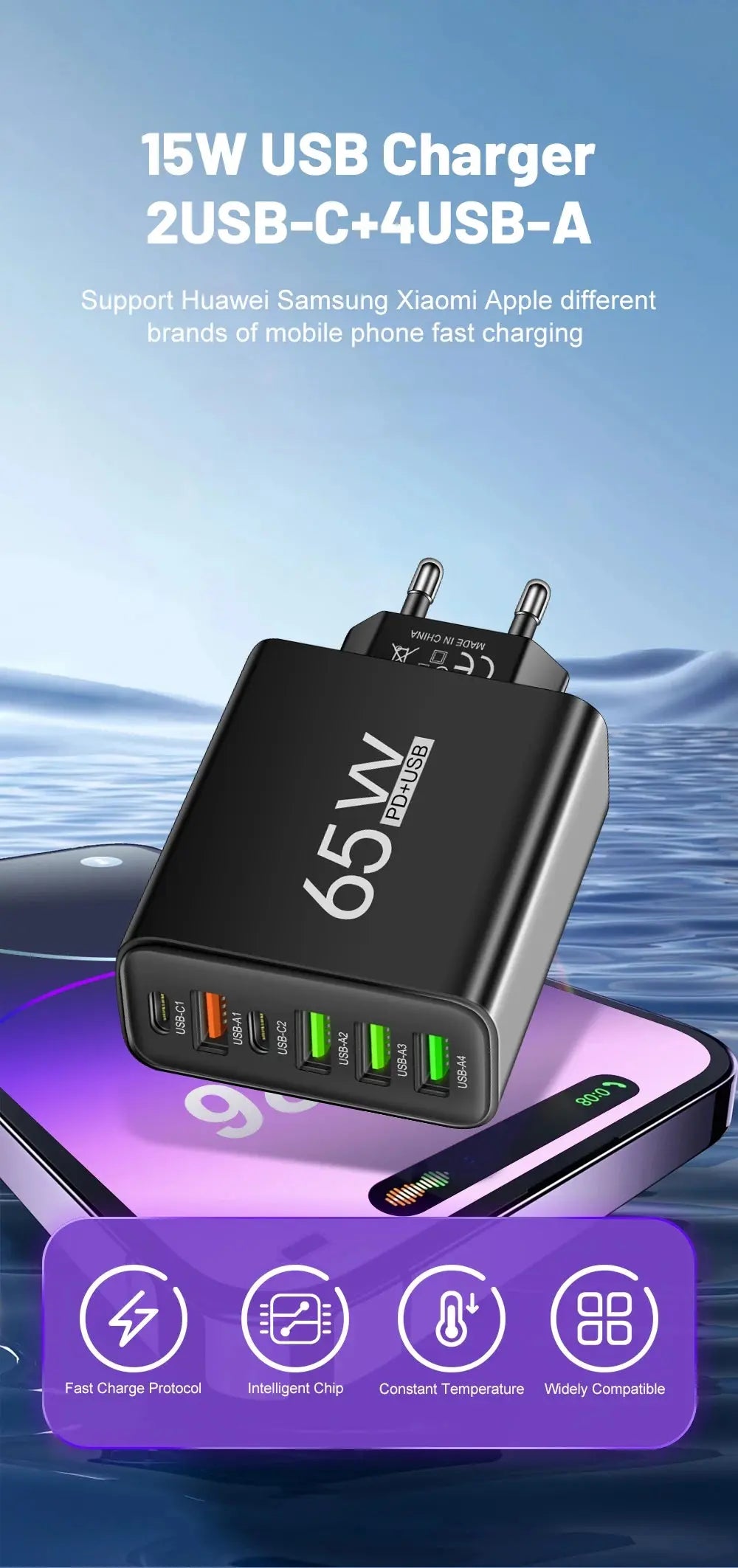 USB Charger 65W Mobile Phone Charger Fast Charging For Xiaomi Samsung Huawei P70 Travel Charger Adaptor For iPhone Quick Charger Tech Triumph Shop