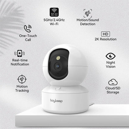 BoyKeep 3MP 5G/2.4GHz WiFi Indoor Home Security IP Smart Baby Monitor Camera Automatic Tracking 24/7 Video Surveillance Camera Tech Triumph Shop