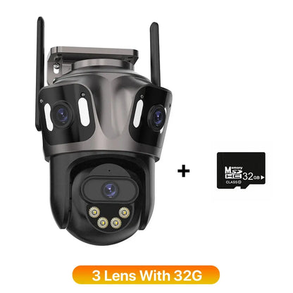 Three Screen WIFI IP Camera Outdoor 4K Dual Lens PTZ Camera Ai Human Detection IP66 Waterproof CCTV Video Security Camera iCsee Tech Triumph Shop