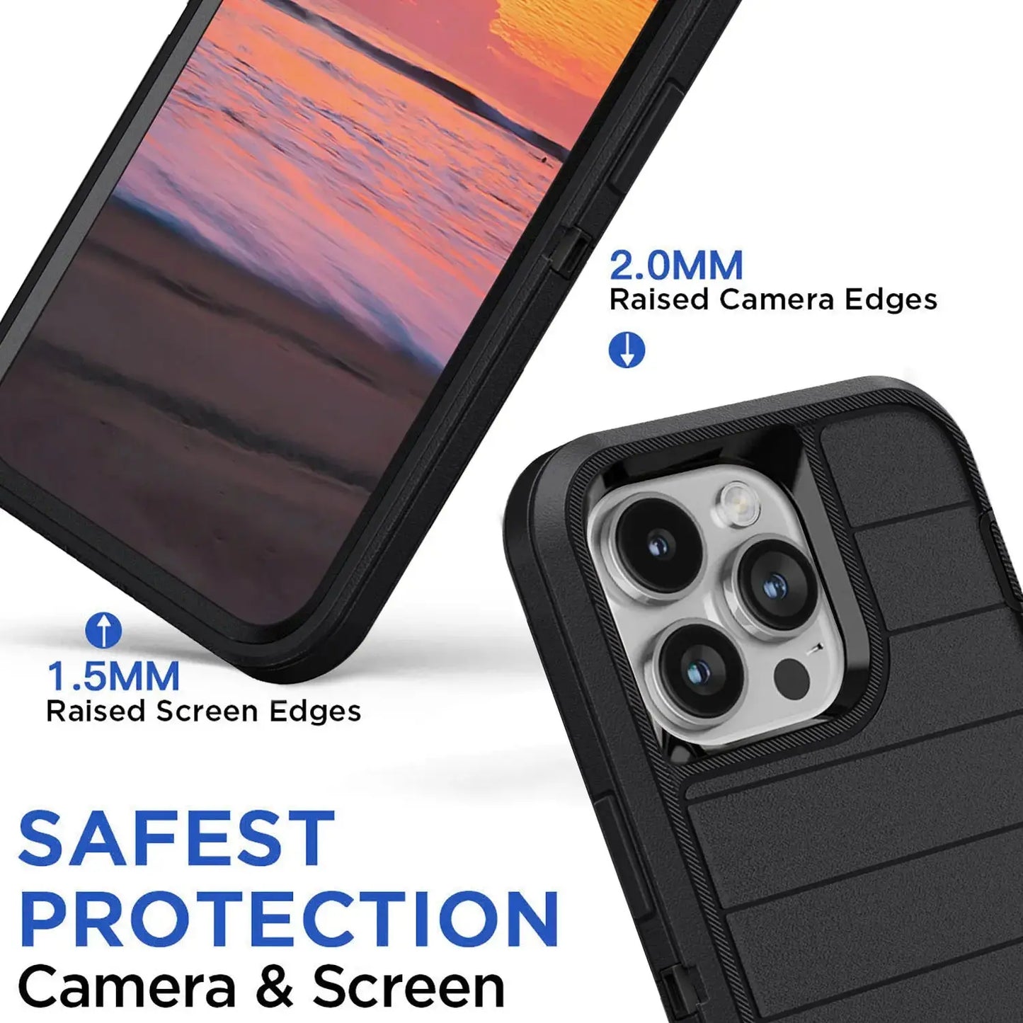 For iPhone 14/iPhone 14 Plus/iPhone 14 Pro/iPhone 14 Pro Max 5G 3-Layers Heavy Duty Protective Kickstand Phone Cover Black Case Tech Triumph Shop