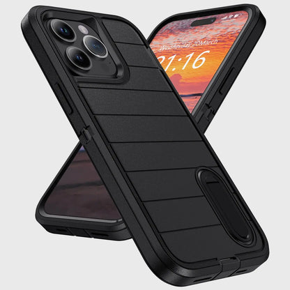 For iPhone 14/iPhone 14 Plus/iPhone 14 Pro/iPhone 14 Pro Max 5G 3-Layers Heavy Duty Protective Kickstand Phone Cover Black Case Tech Triumph Shop