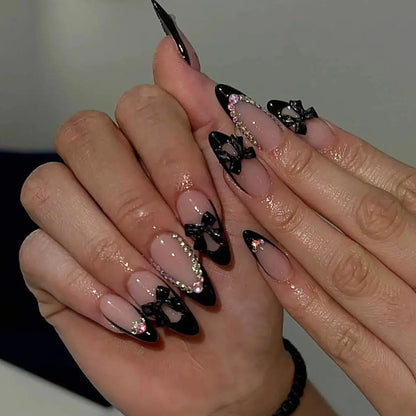 White French Press on Nails 3D Bowknot Fake Nails Tips Full Cover Wearable False Nails for Women and Girls DIY Manicure 24Pcs Tech Triumph Shop